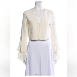 STAUD WHITE CROPPED BLOUSE WITH CLASP CLOSURE